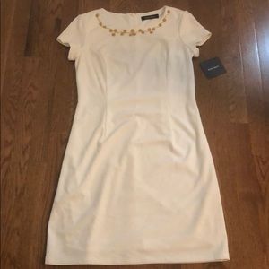 Ellen Tracy White Dress With Gold Trim